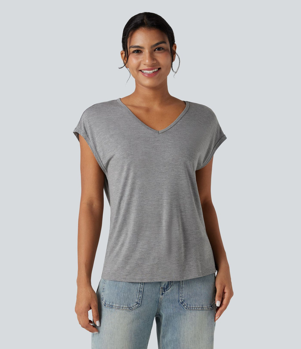 T-shirt casual col V manches courtes