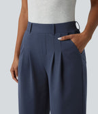 Pantalon décontracté large taille mi-haute gaufré avec poches