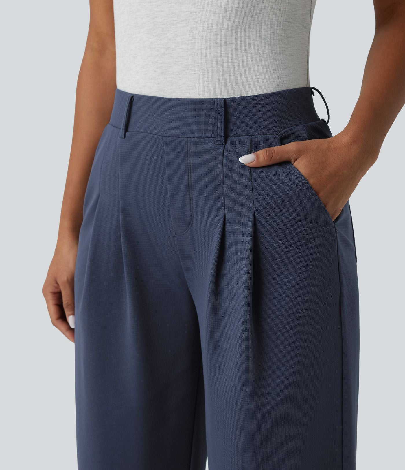 Pantalon décontracté large taille mi-haute gaufré avec poches