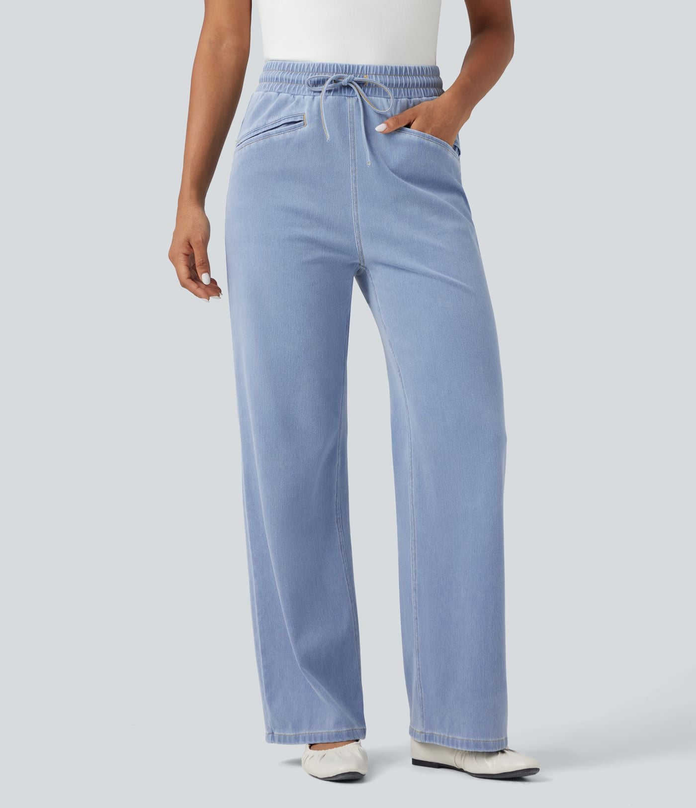 Jean Halara Flex™ taille haute large à cordon de serrage en maille extensible effet frais InstantCool avec poches