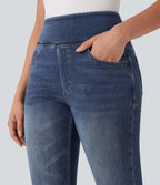 Leggings capri Halara Flex™ en jean extensible tricoté à taille haute et poches