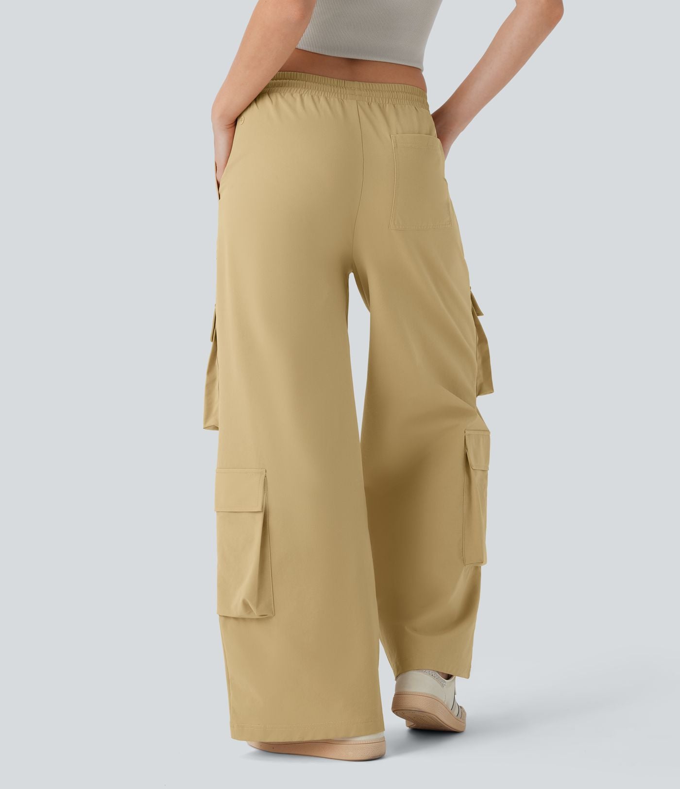 Pantalon cargo décontracté large à cordon, taille mi-haute, avec poches