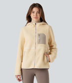 Veste sherpa randonnée à capuche manches longues avec poches