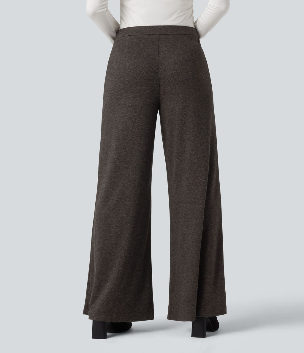 Pantalon tailleur large chevrons taille haute avec poches