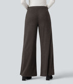 Pantalon tailleur large chevrons taille haute avec poches