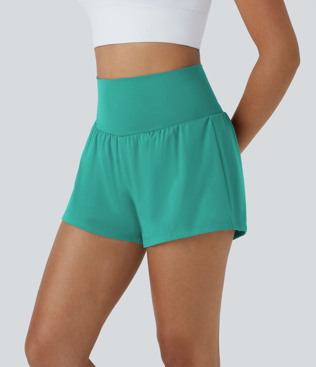 Short 7,5cm Yoga 2 en 1 Super Taille Haute Poches Arrière Poches Cachées Latérales