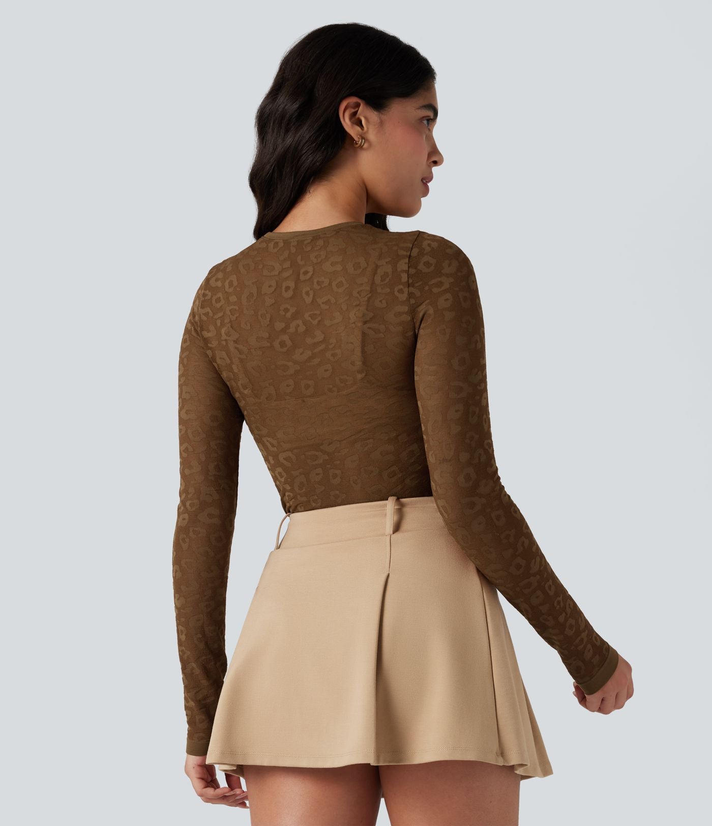 Haut de sport col rond imprimé léopard transparent à manches longues sans couture OneForm Seamless Flow