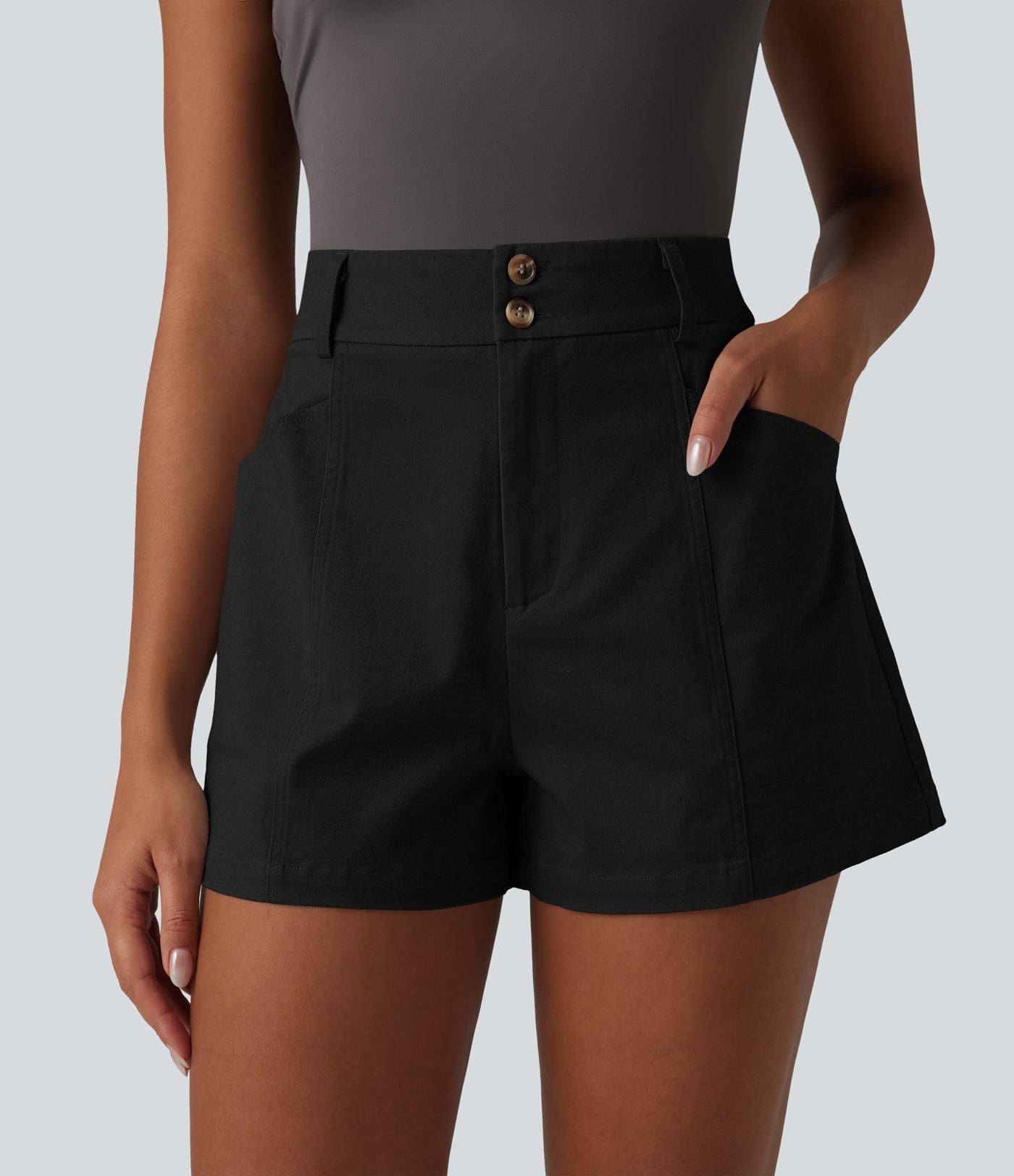 Short tailleur chino taille haute en coton, coupe ample, avec poches