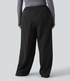 Pantalon tailleur large grande taille taille haute à rayures avec poches