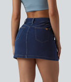 Jupe mini moulante décontractée Halara Flex™ en denim taille haute boutons décoratifs avec poches