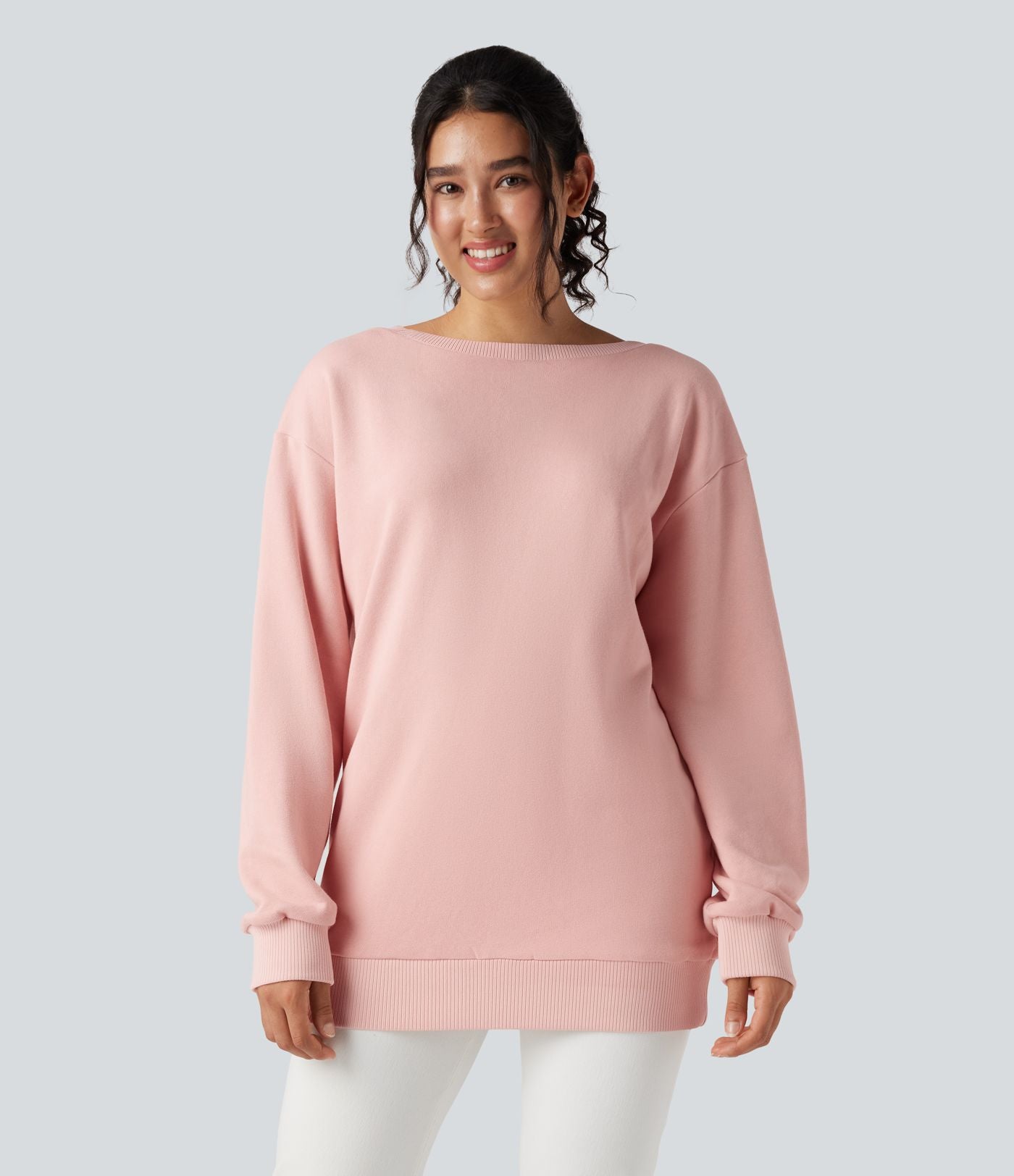 Sweat-shirt en coton oversize nœud dos à manches longues - Réversible devant et dos