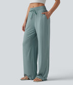 Pantalon large décontracté taille mi-haute avec cordon de serrage et poches