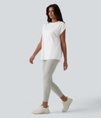 Top de sport yoga ample col rond sans manches avec fronces