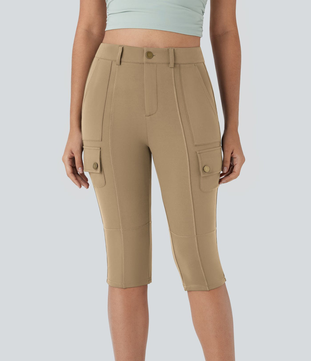 Pantalon cargo pedal pusher ajusté uni taille haute DayStretch avec poches zippées