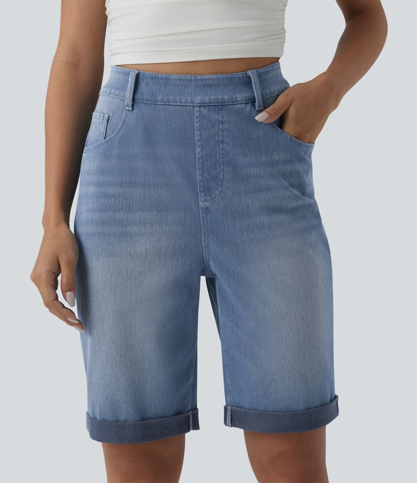 Short 7/8 tailleur Halara Flex™ denim casual ourlet roulotté taille haute avec poches