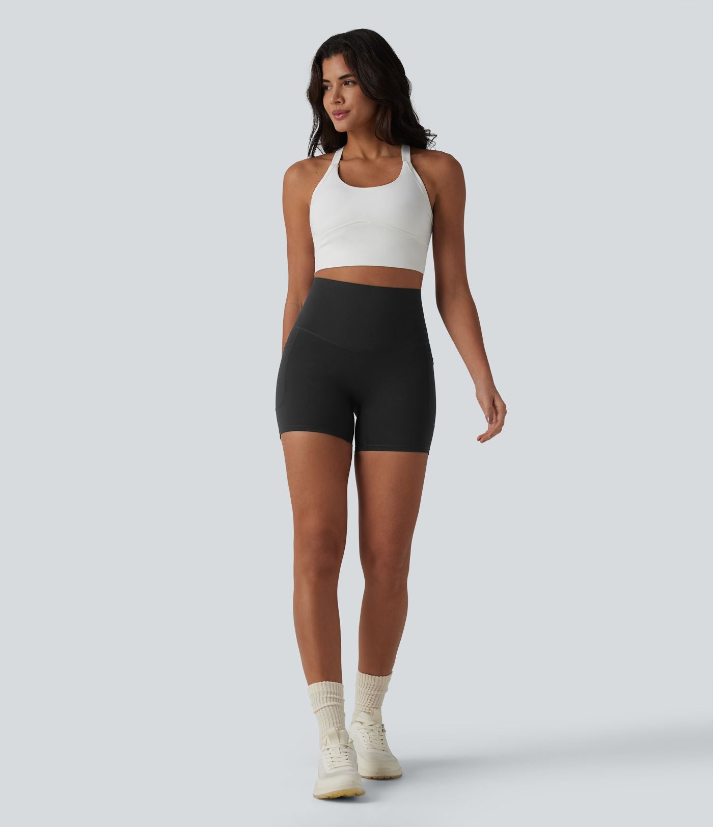 Short cycliste de running Halara UltraSculpt™ taille haute ventre plat 12,5 cm avec dos croisé et poches