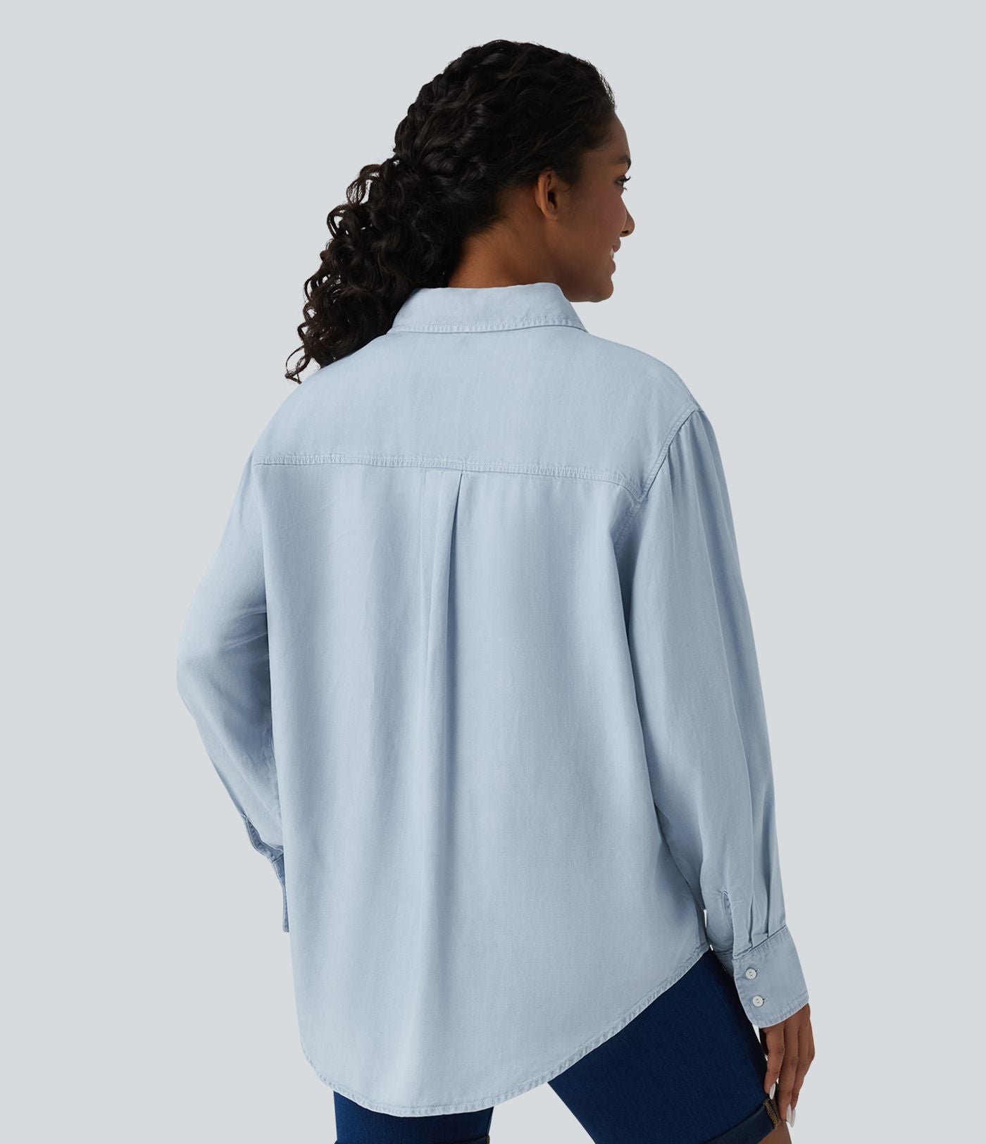 Chemise casual denim en lyocell manches longues avec poches