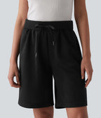 Bermuda casual ample taille mi-haute en molleton français à cordon de serrage intérieur avec poches