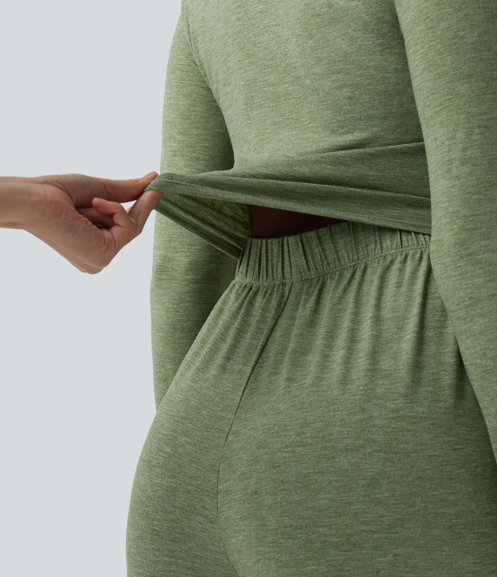 Combinaison ample casual chinée Henley à manches longues avec cordon de serrage et poches - Easy Peasy