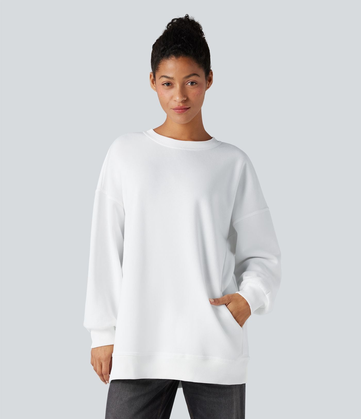 Sweat-shirt décontracté en polaire, col rond, manches longues, poches latérales, coupe oversize
