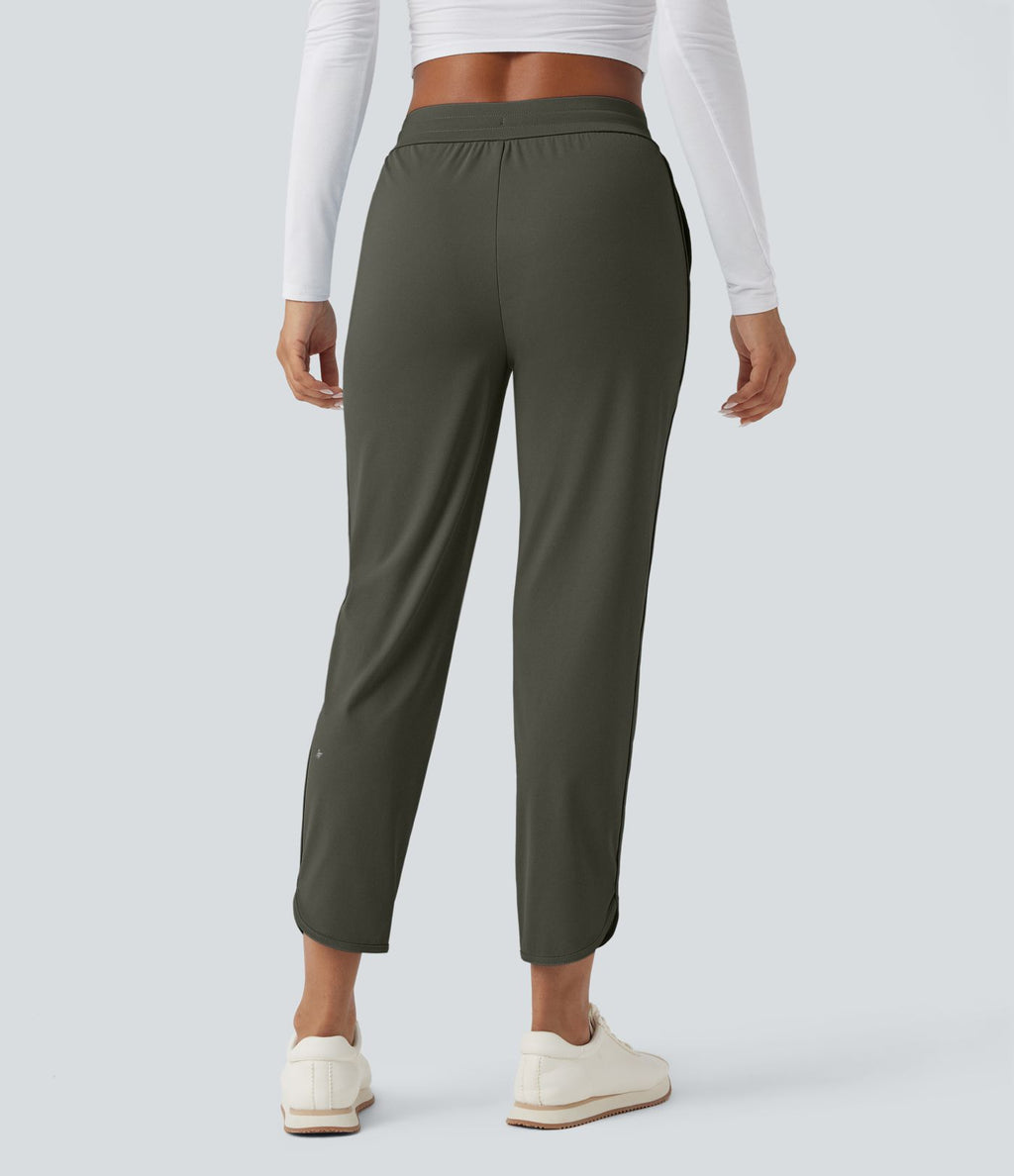 Pantalon de golf fuselé, taille mi-haute, cordon, ourlet courbé, séchage rapide, avec poches—UPF40+