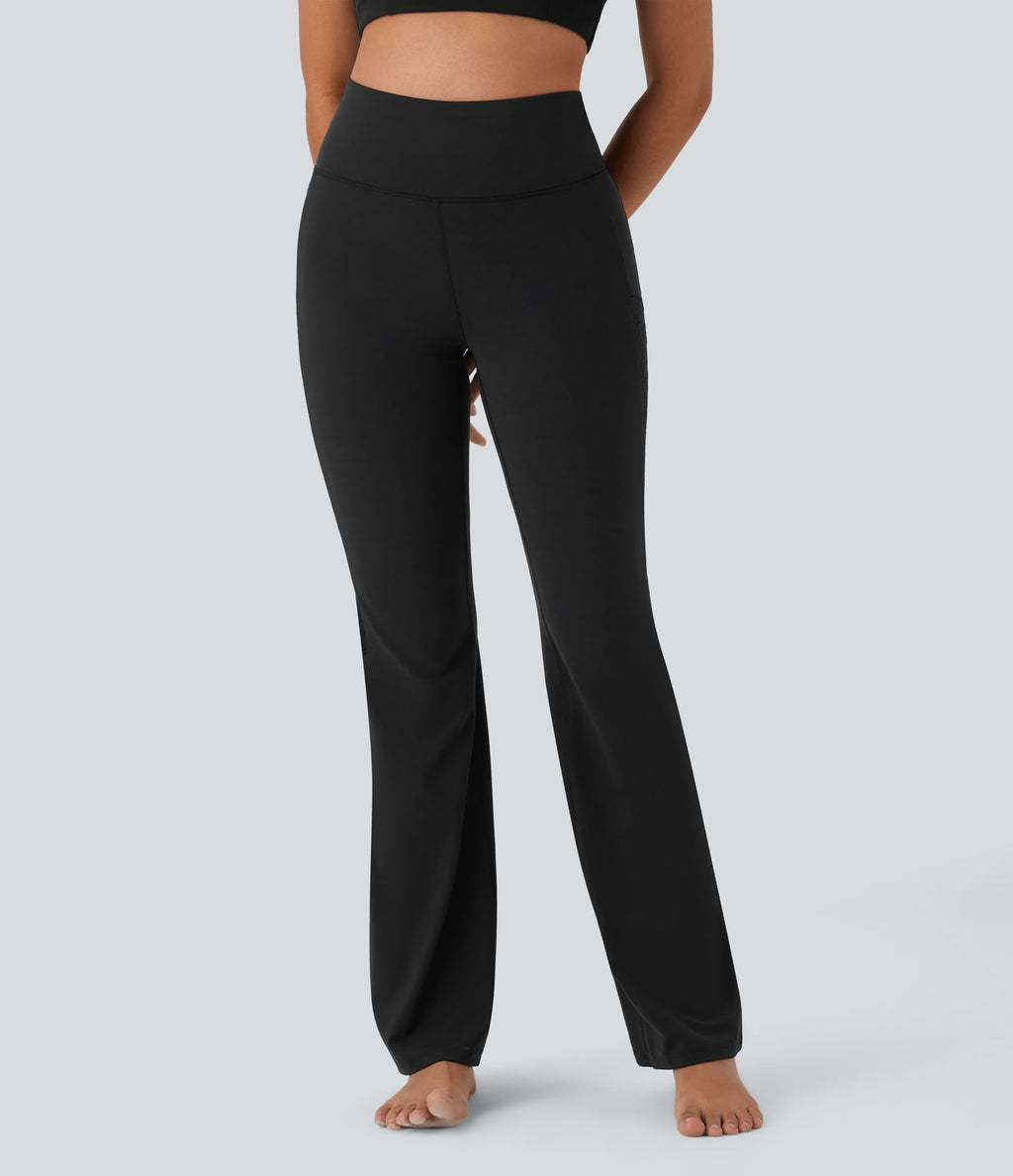 Pantalon bootcut de yoga Softlyzero™ taille haute avec dentelle contrastante et poche - UPF50+