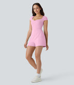 Combinaison de yoga Softlyzero™ Airy avec col U, manches courtes et poches latérales - Édition Easy Peasy