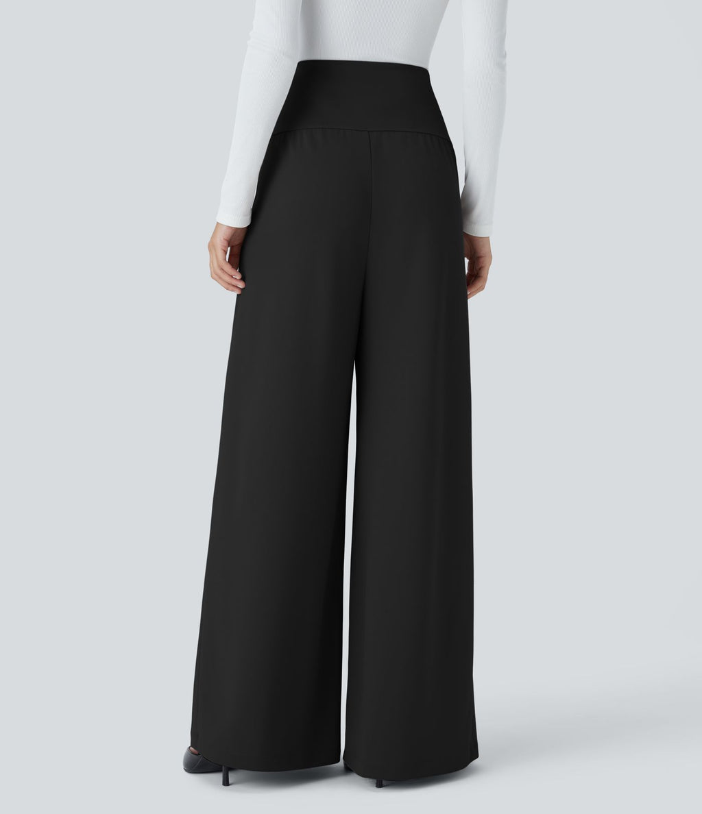 Halara Flex™ Pantalon Tailleur en crêpe taille très haute, plissé, jambes larges avec poches latérales