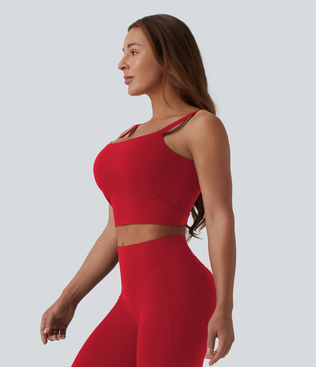 Débardeur de yoga cropped Halara UltraSculpt™ à doubles bretelles dos torsadé ouvert avec soutien-gorge intégré – Bonnets E-G