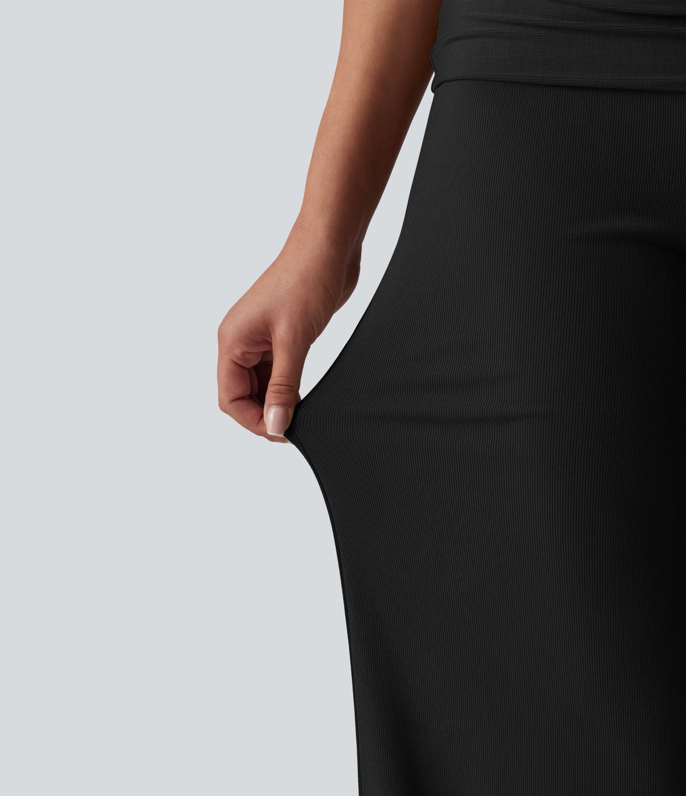 Pantalon ample décontracté en maille côtelée taille très haute rabattable avec poches