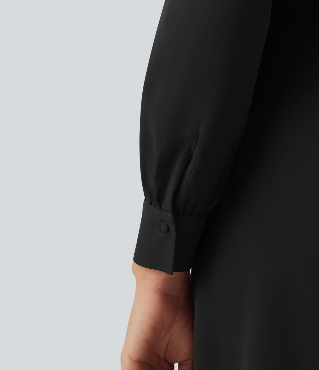 Robe casual midi col V à manches longues bouffantes