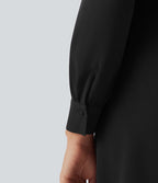 Robe casual midi col V à manches longues bouffantes