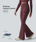 Legging évasé casual en maille respirante ventre plat taille haute avec poche