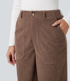 Pantalon décontracté large en velours côtelé, taille haute, avec poches