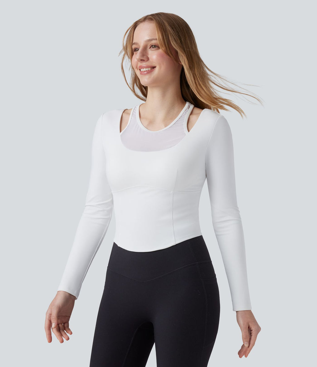 Haut de sport de yoga SoftlyZero™ Plush effet push-up mesh contrastant manches longues