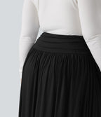 Jupe maxi fluide froncée taille haute grande taille