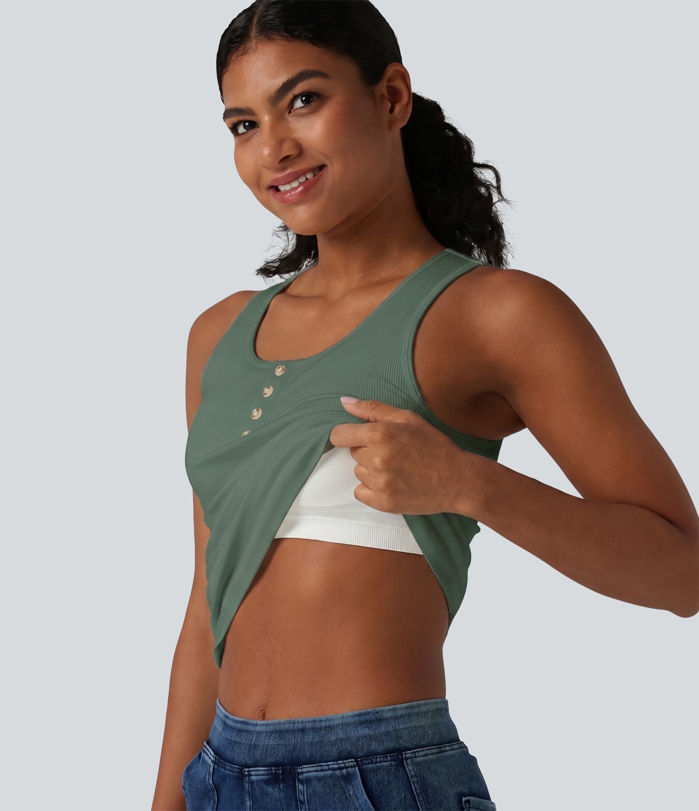 Débardeur casual en maille côtelée col rond avec brassière intégrée