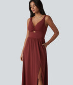 Robe midi SoftlyZero™ Airy effet frais InstantCool sans manches col V avec coques intégrées non amovibles et poches, bonnets E-G