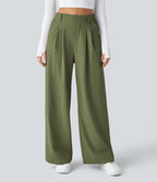 Pantalon Tailleur Large Fluide Halara Flex™ Gaufré Taille Haute Poches Latérales