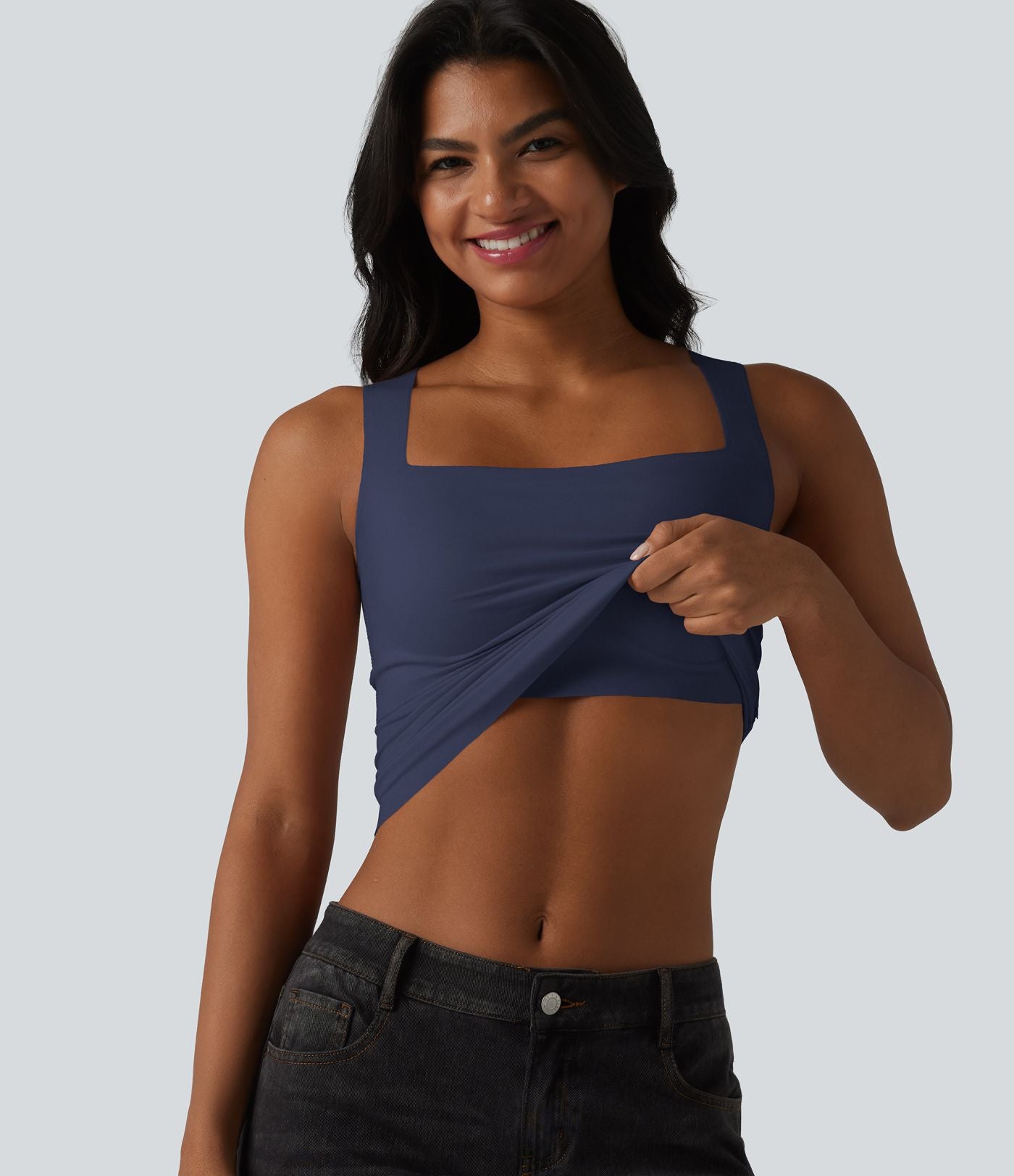 Débardeur décontracté col carré avec soutien-gorge intégré bonnets B-E