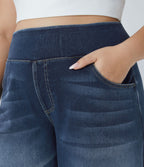 Halara Flex™ Jeans Larges Casual Taille Haute Multiples Poches Lavés Élastiques et Tricotés Grande Taille