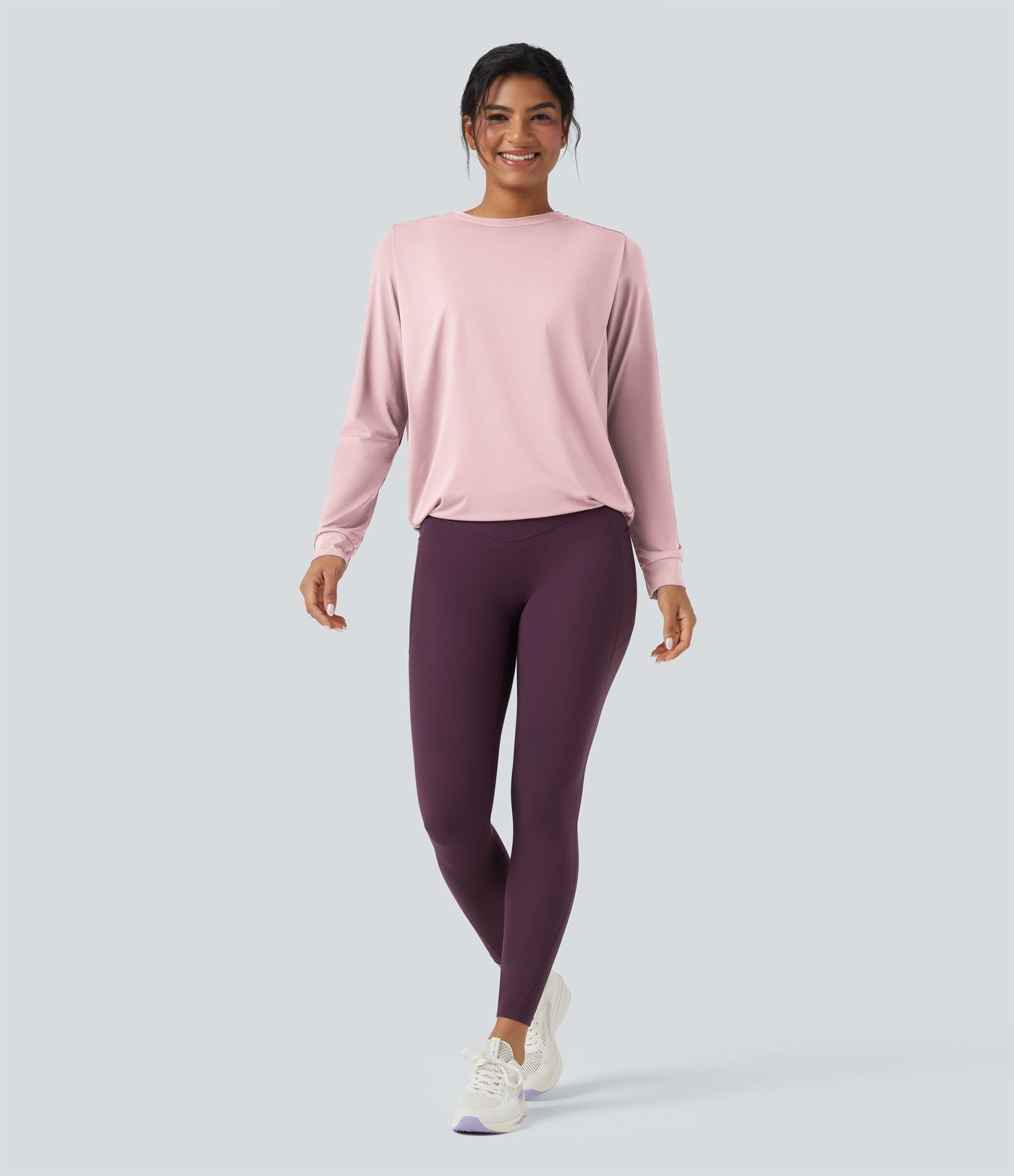Haut de sport yoga col rond manches longues froncé - UPF50+