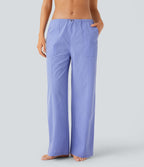 Pantalon de yoga déperlant résistant à l'usure taille basse avec cordon ajustable, poches latérales et jambes droites
