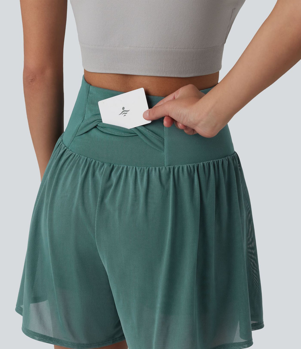Short de yoga SoftlyZero™ Airy 2-en-1 taille haute avec empiècement mesh contrastant, à effet frais InstantCool et poches 12,5 cm