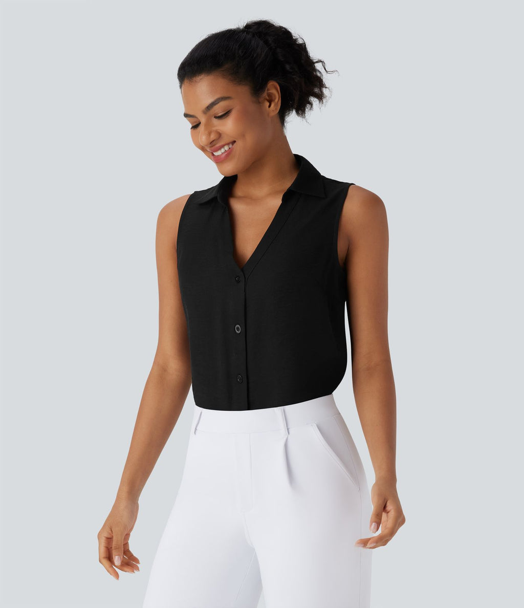 Chemise de travail sans manches à col V et boutons