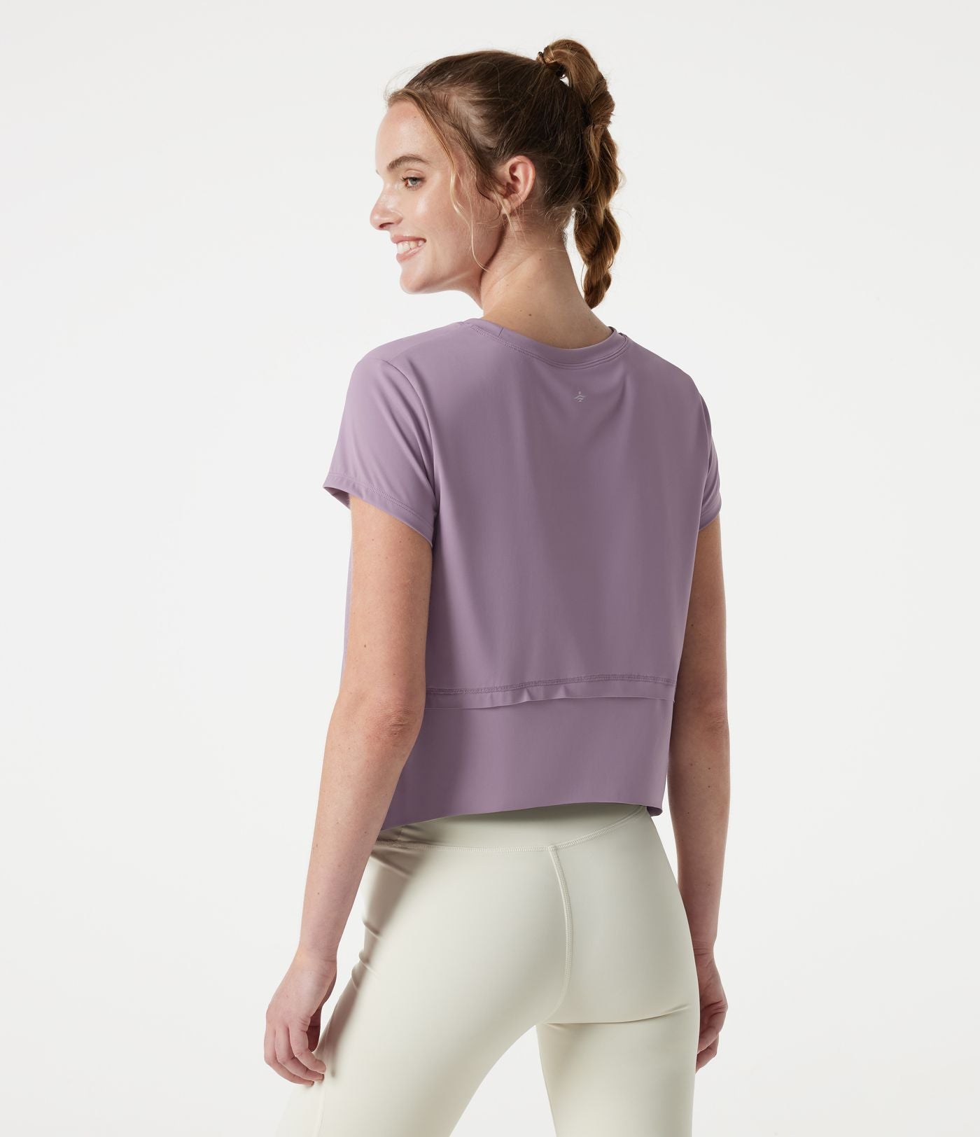 Haut de sport de running Halara UltraSculpt™ Cool, séchage rapide, col rond, manches courtes, ourlet asymétrique haut-bas, coupe ample — UPF50+