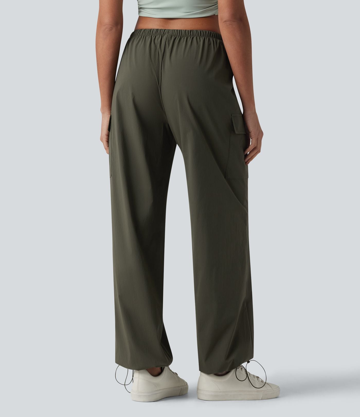 Pantalon cargo casual droit taille mi-haute avec cordon de serrage et poches