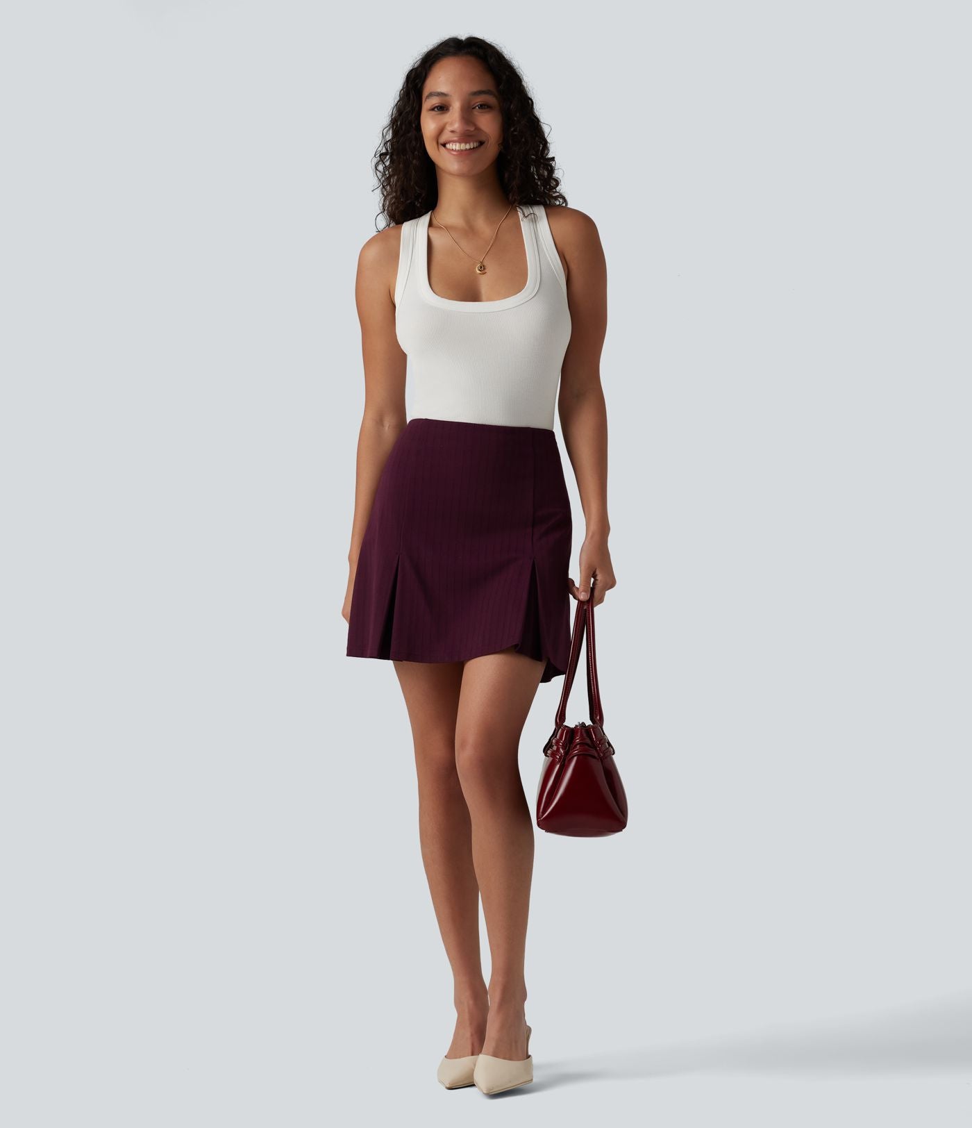 Jupe mini allongée trapèze taille haute 2-en-1 effet frais InstantCool à rayures pour le travail