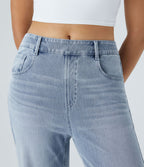 Jean Casual Halara Flex™ Taille Mi-Haute à Jambes Larges Tricot Extensible Lavé avec Poches Multiples
