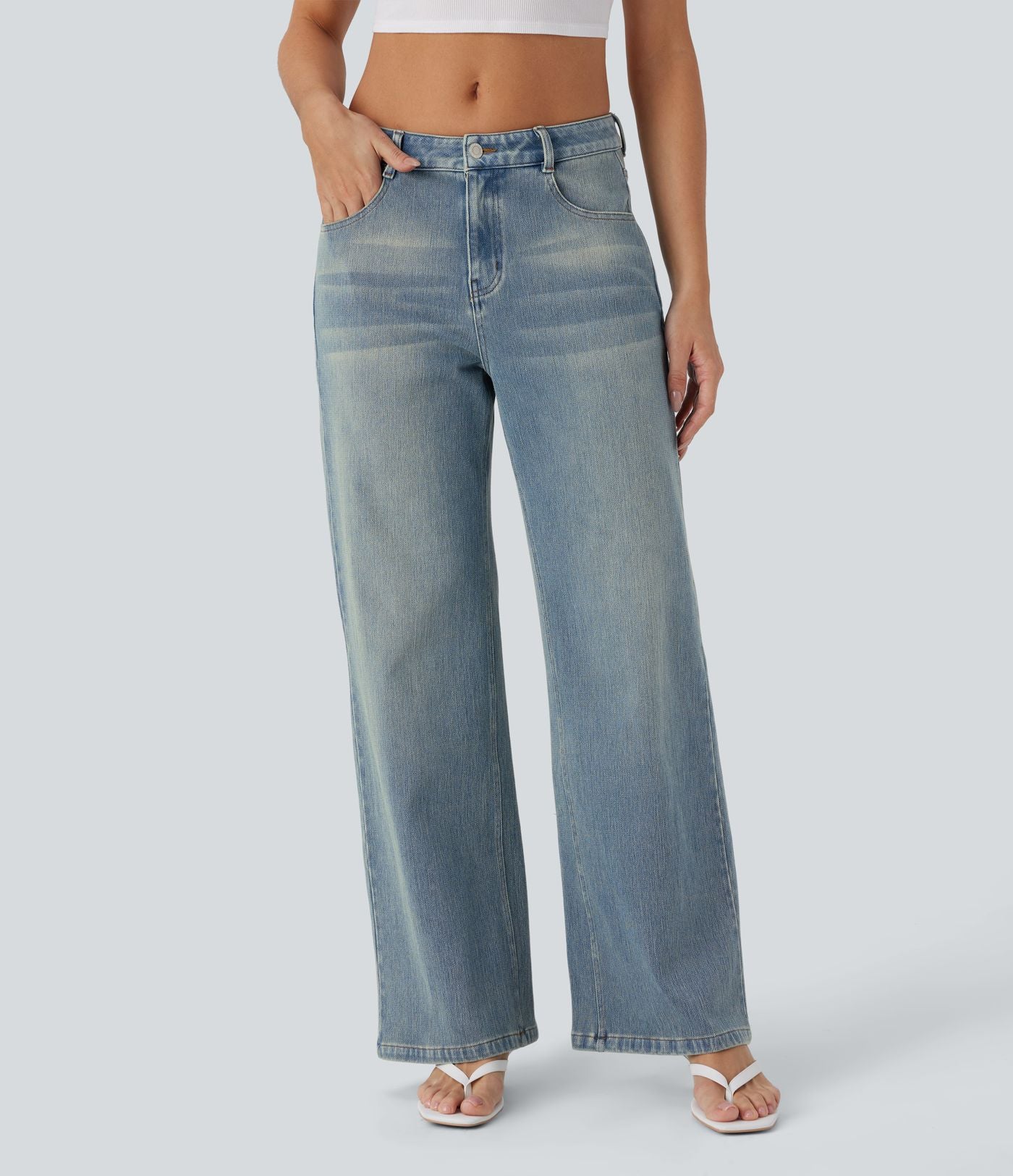 Jean ample délavé taille basse Halara Flex™ à poches multiples